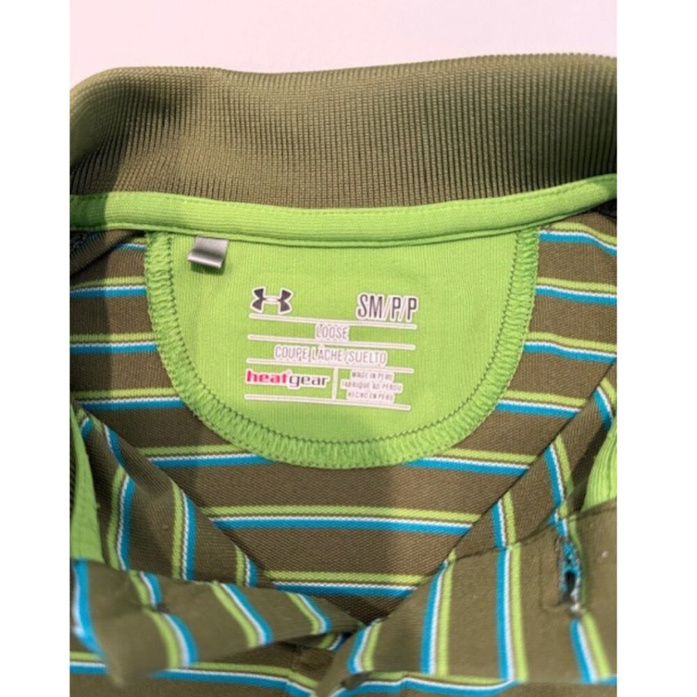 Under Armour Men’s Green Striped Polo Shirt Size Small | Performance Golf Top - Picture 4 of 7